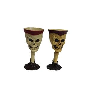Vintage Plastic Skull Skeleton Goblet Pair Halloween Hard-Plastic Set